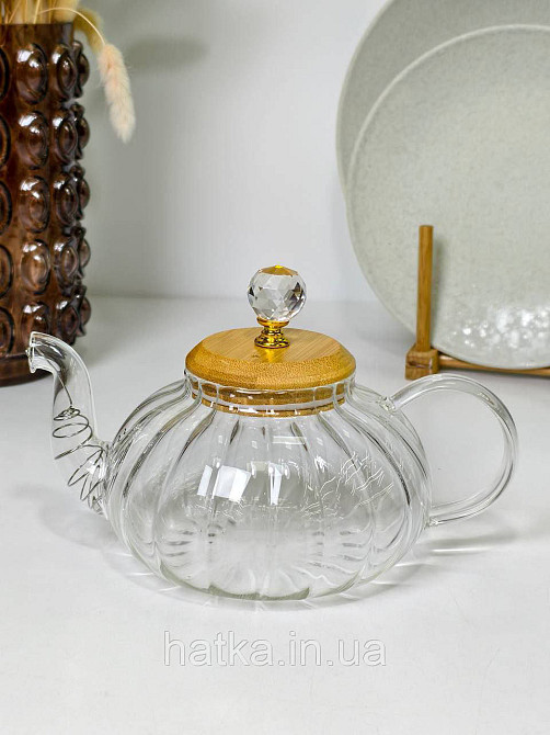 Чайник заварювальний Olens "Пампкін" 900 мл прозорий склян. на підставці з кришкою для дому та ресторану 102-1189 Київ - фото 1