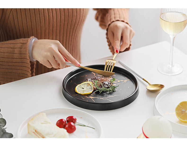 Тарелка Мраморная роскошь фарфоровая  20 см 541 грамм!!  Столовая тарелка мраморный рисунок ЧЕРНАЯ Кременчуг - изображение 5