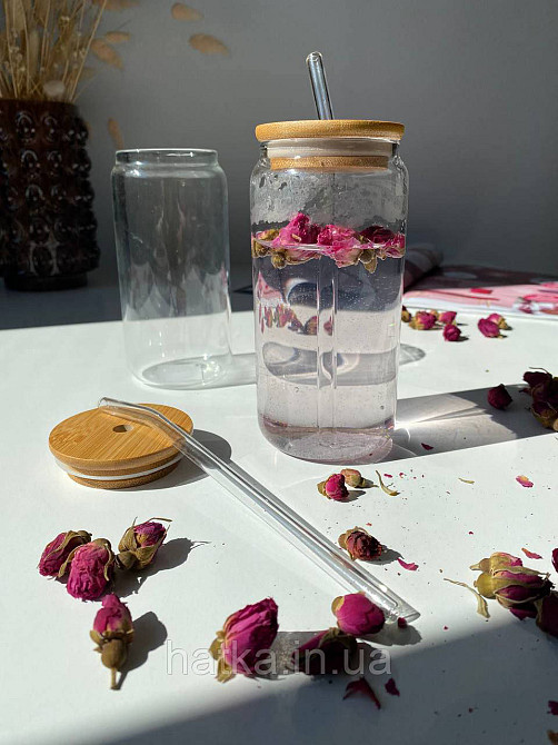 Склянка коктейльна "Слоік" 530 мл із кришкою і трубочкою прозора для дому та ресторану 102-769 Київ - фото 8