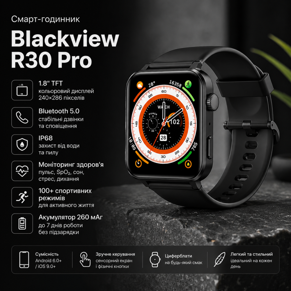 Уценка Смарт-часы Blackview R30 Pro, 1.8