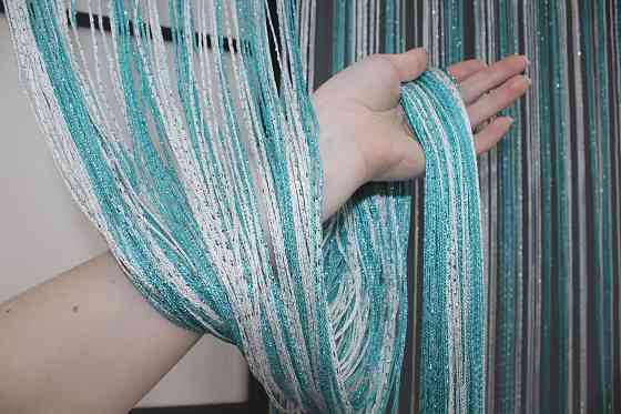 Штори-нитки з люрексом Лазурний з білим 300х300см 1 шт (61-028) Київ