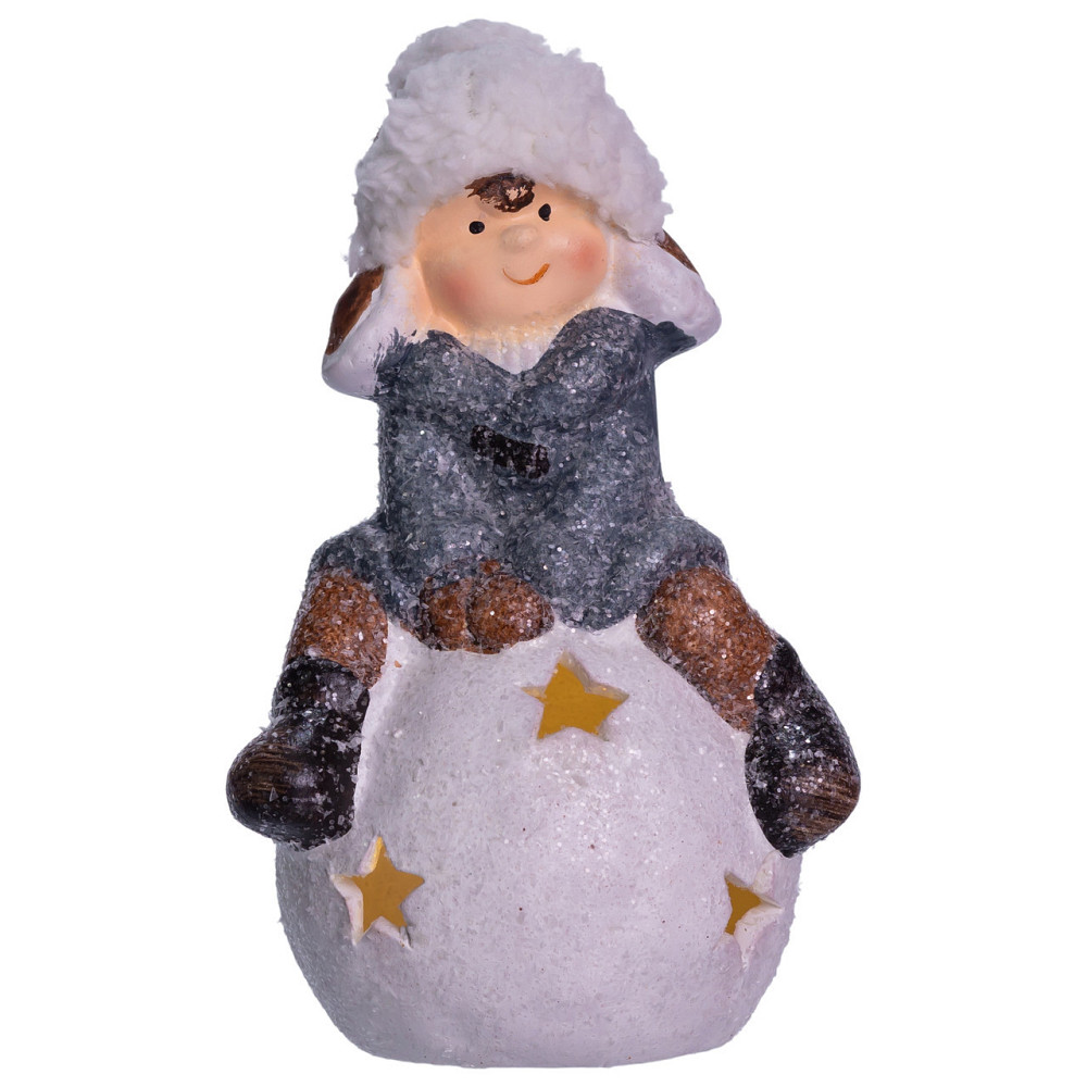 Новорічна декоративна фігурка з підсвіткою 10×8.5×16 см Новорічний декор Дитина на сніговій кулі з порцеляни CR-5-20 Київ - фото 3