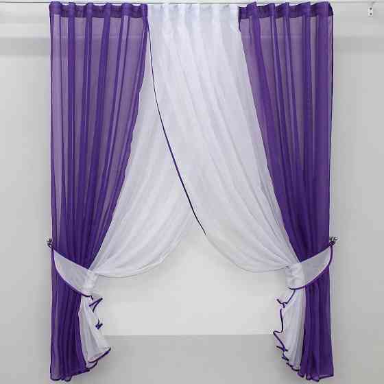 Кухонные шторки VR-Textil № 096к с подвязками фиолетовый с белым 400х170 см (50-802) Киев