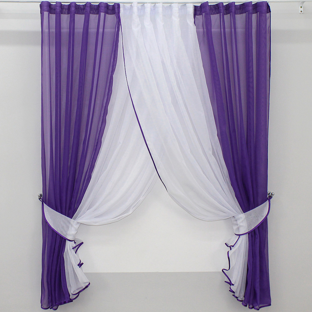 Кухонные шторки VR-Textil № 096к с подвязками фиолетовый с белым 400х170 см (50-802) Киев - изображение 1
