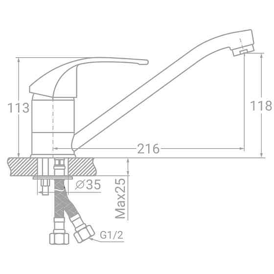 Смеситель s43 Ø40 для кухни гусак прямой 250мм на шпильке TAU SM-2B244C (9843130) Киев