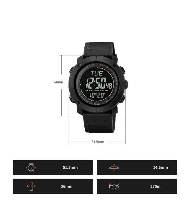 Чоловічий спортивний годинник з компасом Skmei 2095 (Чорний) Вінниця - фото 10