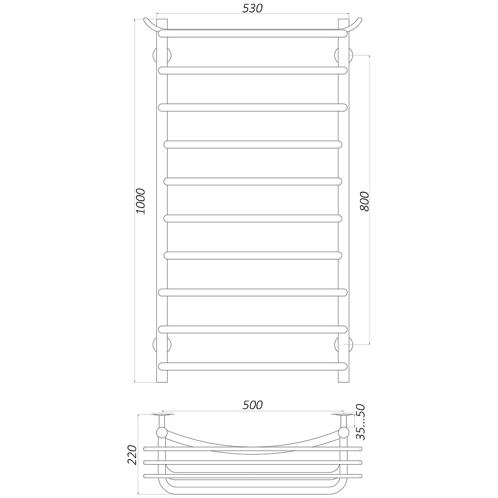 Рушникосушарка UNIO Zp W 1000-500-10 Зета з полицею вода Тернопіль - фото 5