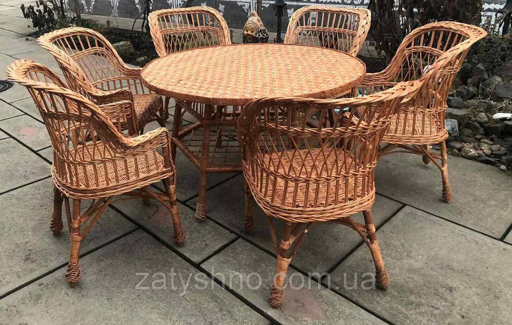 Плетені меблі на 6 персон | Меблі з лози з круглим столом | меблі з лози з великим столом Київ - фото 1