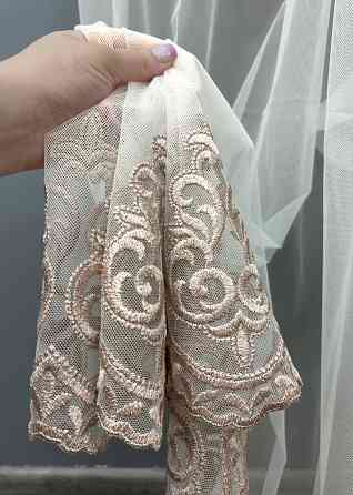 Тюль VR-Textil 1695т Грек-сетка с вышивкой и люрексом Молочный с пудровым 300х270 см (42-0736) Киев