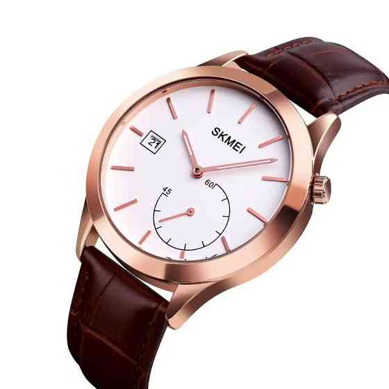 Чоловічий кварцовий годинник Skmei 1581 Prestige коричневий з рожевим Вінниця