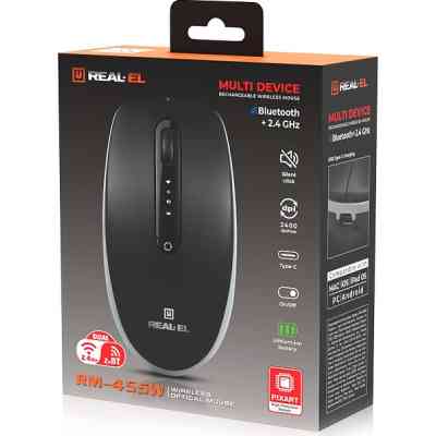 Мишка REAL-EL RM-455W Wireless/Bluetooth Black/Gray (EL123200047) Вінниця