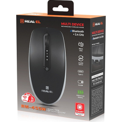Мышка REAL-EL RM-455W Wireless/Bluetooth Black/Gray (EL123200047) Винница - изображение 5