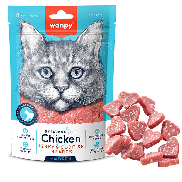 Wanpy Chicken Jerky & Codfish Hearts ВАНПІ СЕРДЕЧКИ КУРКА З ТРІСКОЮ ласощі для котів Київ - фото 1
