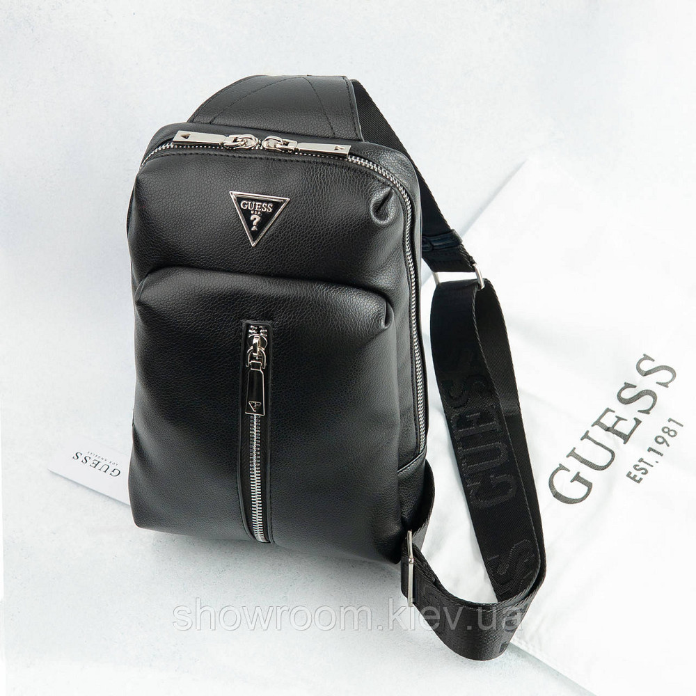 Мужская сумка бананка на пояс и на грудь (слинг) Guess (7517) черная Киев - изображение 1