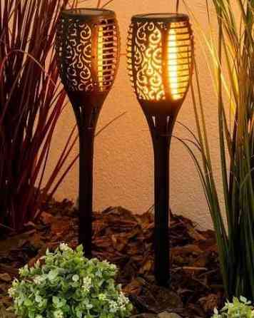 Садовий світильник-факел на сонячній батареї BIG із LED ефектом мерехтливого полум'я для саду Одеса