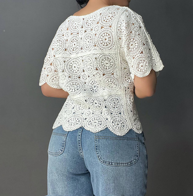 Блузка женская A-N 5303 кружевная вязаная с коротким рукавом, белый, one size Киев - изображение 15