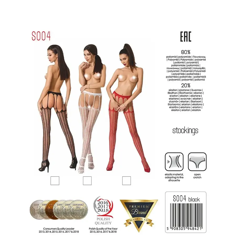 Еротичні колготки-бодістокінг Passion S004 black, імітація високих панчіх та тоненького пояска Львов - изображение 8