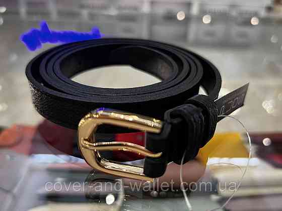 Тонкий кожаный женский ремень черного цвета 20 мм Puos Киев