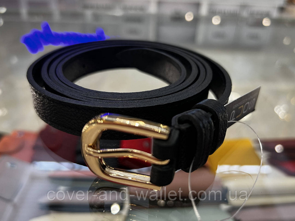 Тонкий кожаный женский ремень черного цвета 20 мм Puos Киев - изображение 5