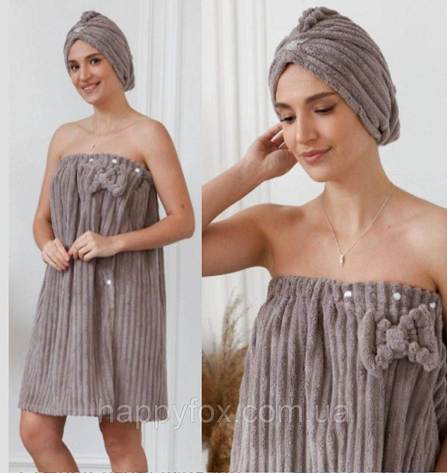 Жіночий банний комплект: рушник-кілт + тюрбан для волосся Львов - изображение 3