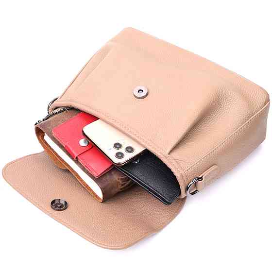 Жіноча сумка з фактурним клапаном з натуральної шкіри Vintage 22329 Пудрова Київ