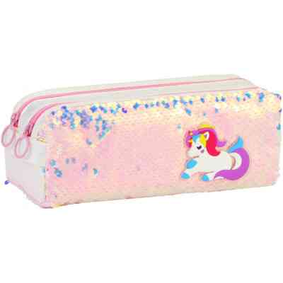 Пенал Cool For School 2 відділення з паєтками та аплікацією Рожевий (CF6615-pink) Вінниця