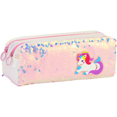 Пенал Cool For School 2 відділення з паєтками та аплікацією Рожевий (CF6615-pink) Вінниця - фото 1