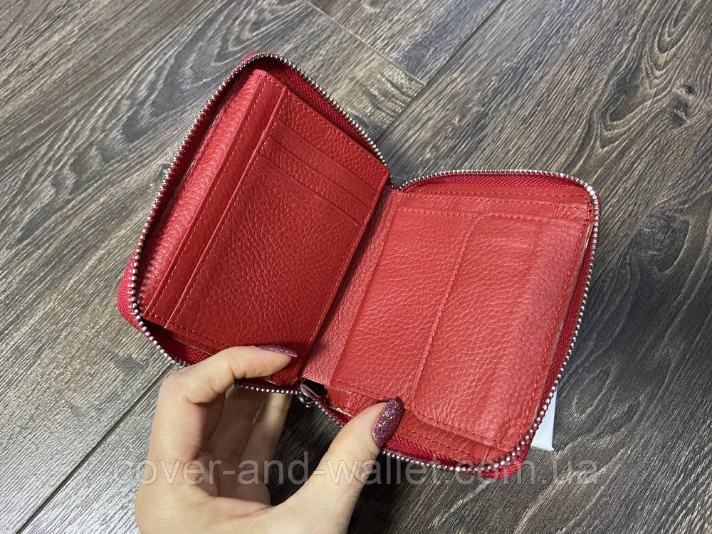 Компактный кожаный женский кошелек на молнии красного цвета ST Leather 390 Киев - изображение 3