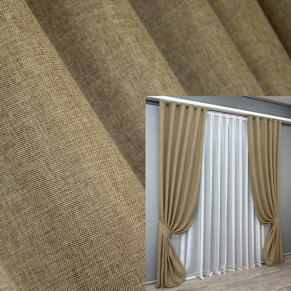 Комплект готових штор VR-Textil Льон Мішковина № 673ш Капучино 200х270 см 2 шт (32-023) Київ - фото 1