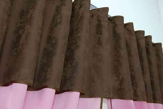 Кухонні штори VR-Textil № 073к з ламбрекеном і підхватами рожевий з коричневим 270х170 см (52-0207) Київ