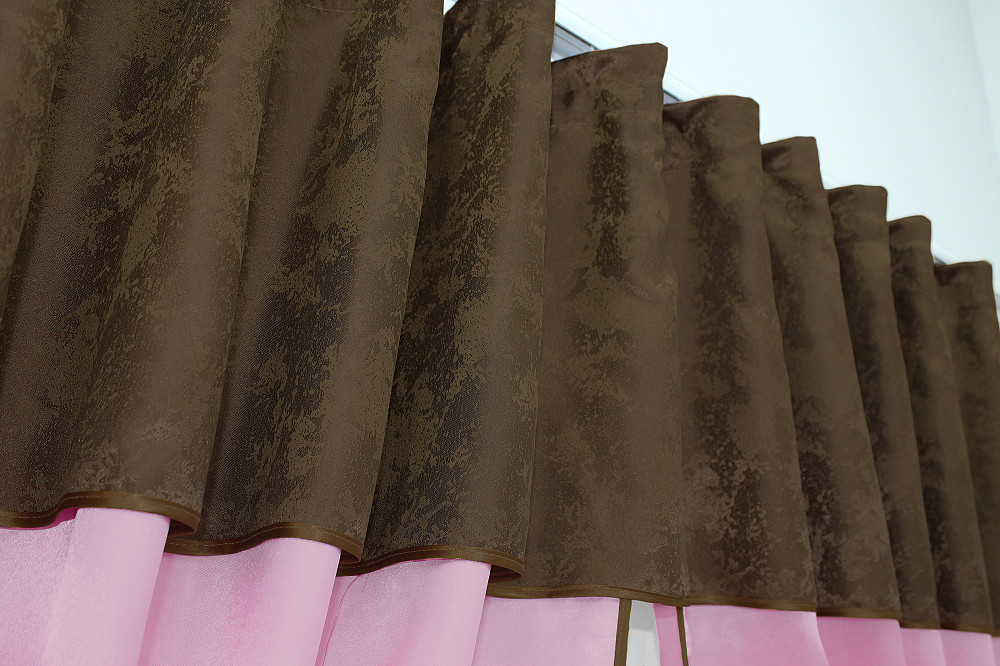 Кухонні штори VR-Textil № 073к з ламбрекеном і підхватами рожевий з коричневим 270х170 см (52-0207) Київ - фото 5