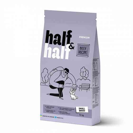 Сухой корм Half&Half для взрослых собак маленьких пород, с говядиной, 12 кг Винница