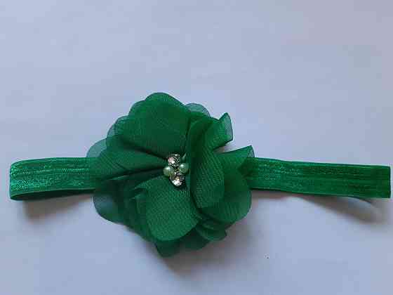Детская повязка с цветком зеленая - размер цветка 6,5см, размер универсальный (на резинке) Киев