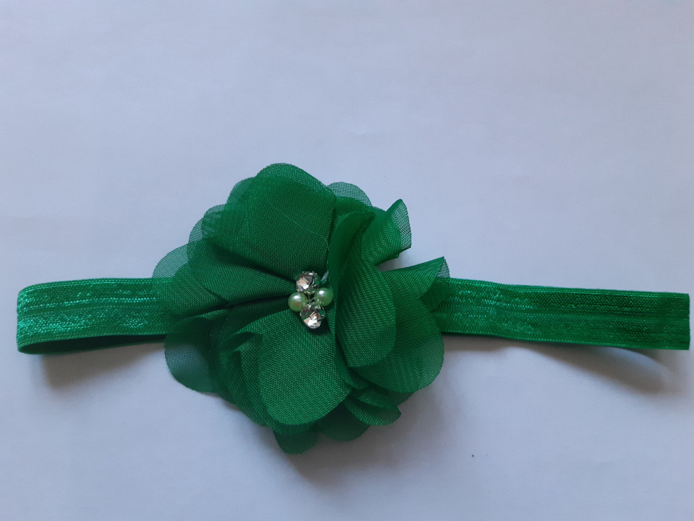 Детская повязка с цветком зеленая - размер цветка 6,5см, размер универсальный (на резинке) Киев - изображение 1