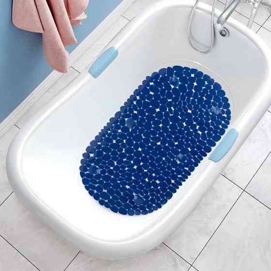 Силиконовый коврик для ванны и душа Bathlux овальной формы, нескользящий, люкс качество 69 х 35 см Синий Каменец-Подольский