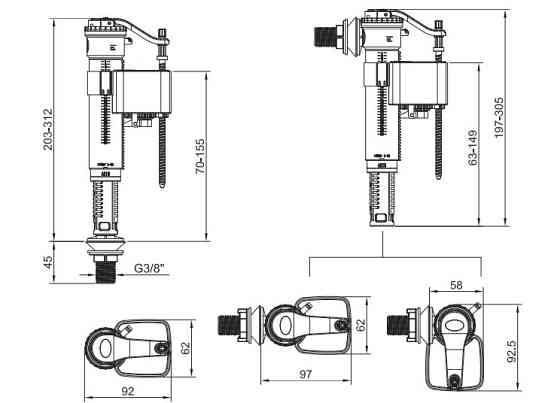 Арматура НАПОВНЮВАЛЬНА KOER KT-0101-3/8" з УНІВЕРСАЛЬНИМ підведенням та латунним різьбленням 3/8" (KR5056) Київ