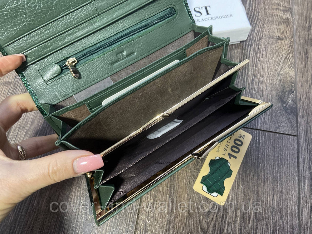 Лаковий жіночий гаманець з натуральної шкіри зеленого кольору ST S6001A Київ - фото 10