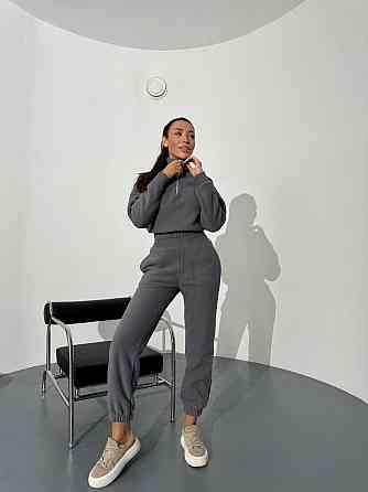 Женский теплый прогулочный костюм двойка: кофта и брюки двусторонний флис Графит, 42/44 Одесса