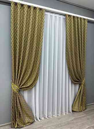 Комплект готових штор VR-Textil Жакард RUBI № 1757ш Темно-сірий з золотистим 100х300 см 2 шт (31-816) Київ