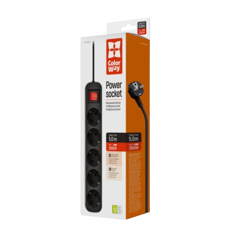Фільтр мережевий 5 розеток 5м чорний CW-PSEA55BK ColorWay Житомир - изображение 5