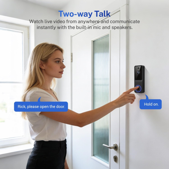 Розумний відеодзвінок BoilNano Wi-Fi 2.4 ГГц, камера Full HD 1080P, AI-детекція людей, нічне бачення, двосторонній зв'язок Київ