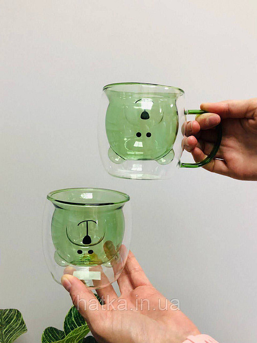 Піала без ручки чашка подвійне скло Olens "Зелений Умка" 250 мл зелена Київ - фото 1