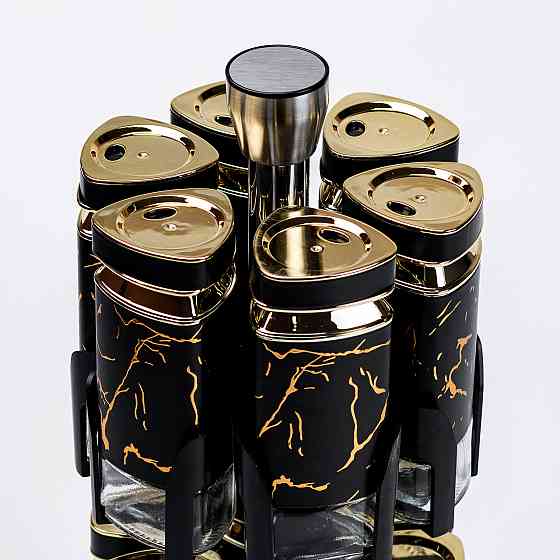 TS Kitchen Набір для спецій на підставці 12 баночок по 120 мл, чорний мармур Коломия