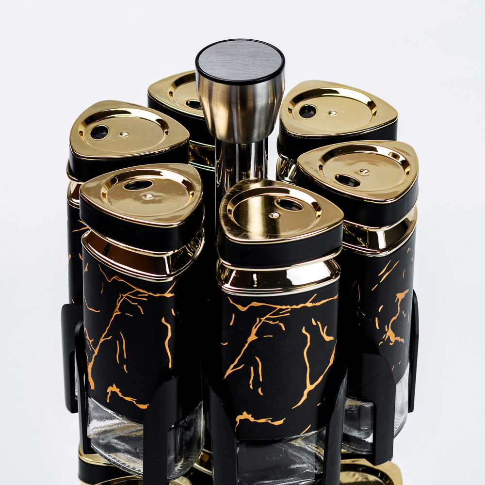 TS Kitchen Набір для спецій на підставці 12 баночок по 120 мл, чорний мармур Коломия - фото 3