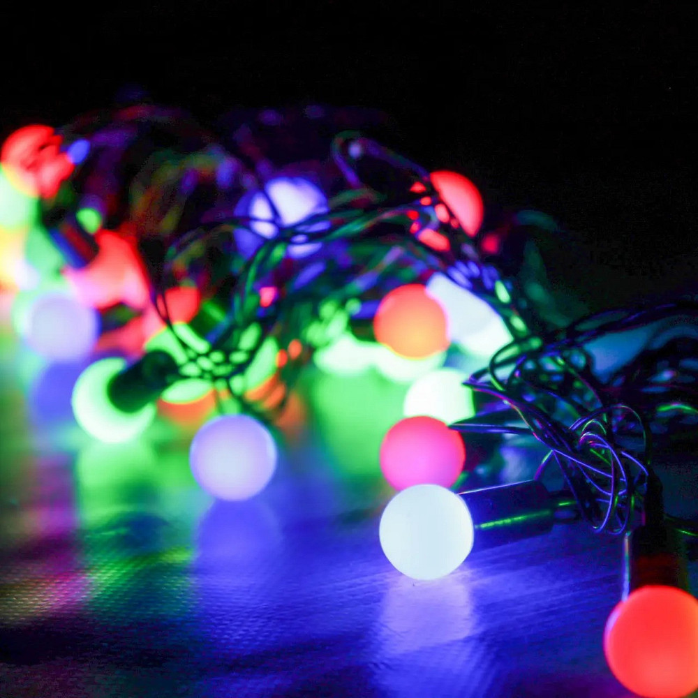 Новорічна електрична гірлянда з матовими різнокольоровими кульками 5 метрів завдовжки, 1 режим Кам'янець-Подільський - фото 4