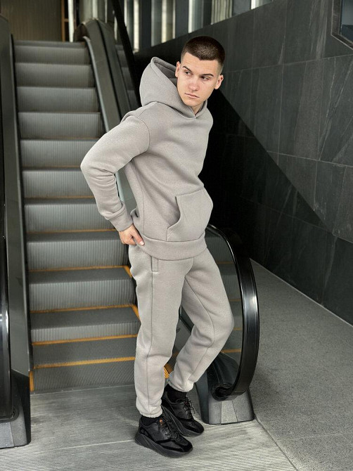 Теплое мужское худи на флисе с капюшоном стальное Pobedov 008 ЗИМА Киев - изображение 4