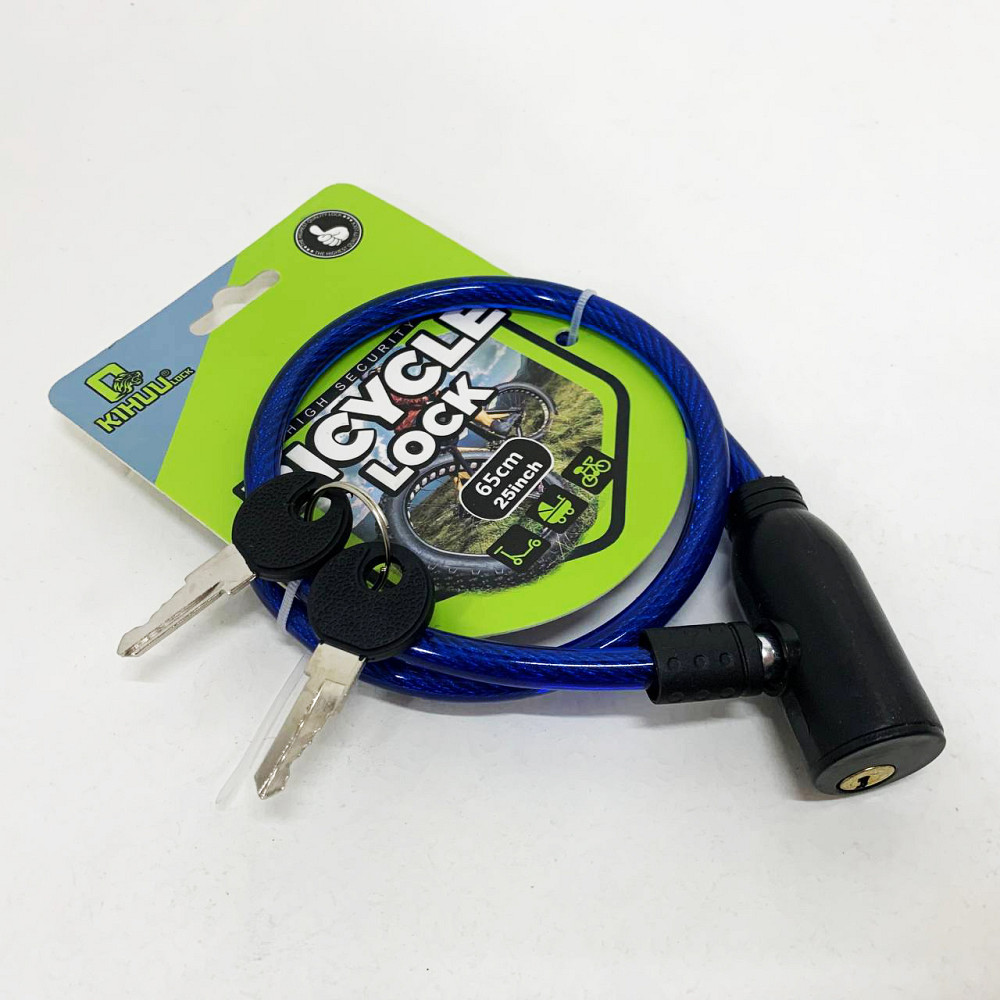 Замок велосипедный KIHUU LOCK 801, 8*65 тросовый, 2 ключа. Цвет: синий KW-27 Львов - изображение 4