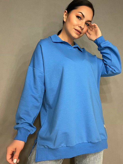 Свитшот женский My city 8054 удлиненный с воротничком разрезы по бокам оверсайз 48 , синий, 48 Киев - изображение 16