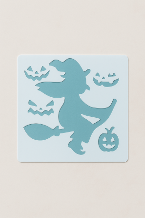 Трафарет Ведьма на метле на Хэллоуин пластиковый 13 на 13 см серый Киев