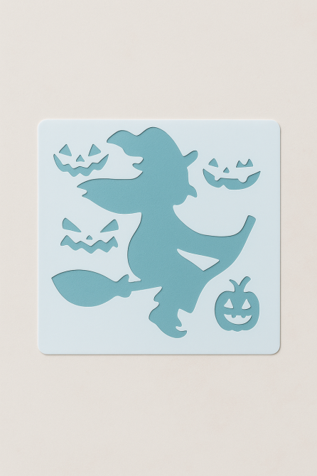 Трафарет Ведьма на метле на Хэллоуин пластиковый 13 на 13 см серый Киев - изображение 4